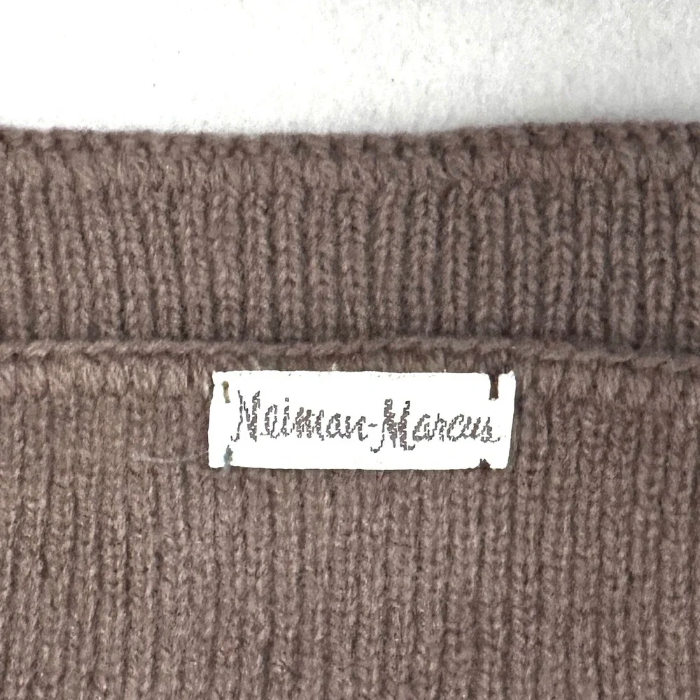 Vintage Neiman Marcus Wool Rib Knit Scarf Taupe Brown Luxury Winter
